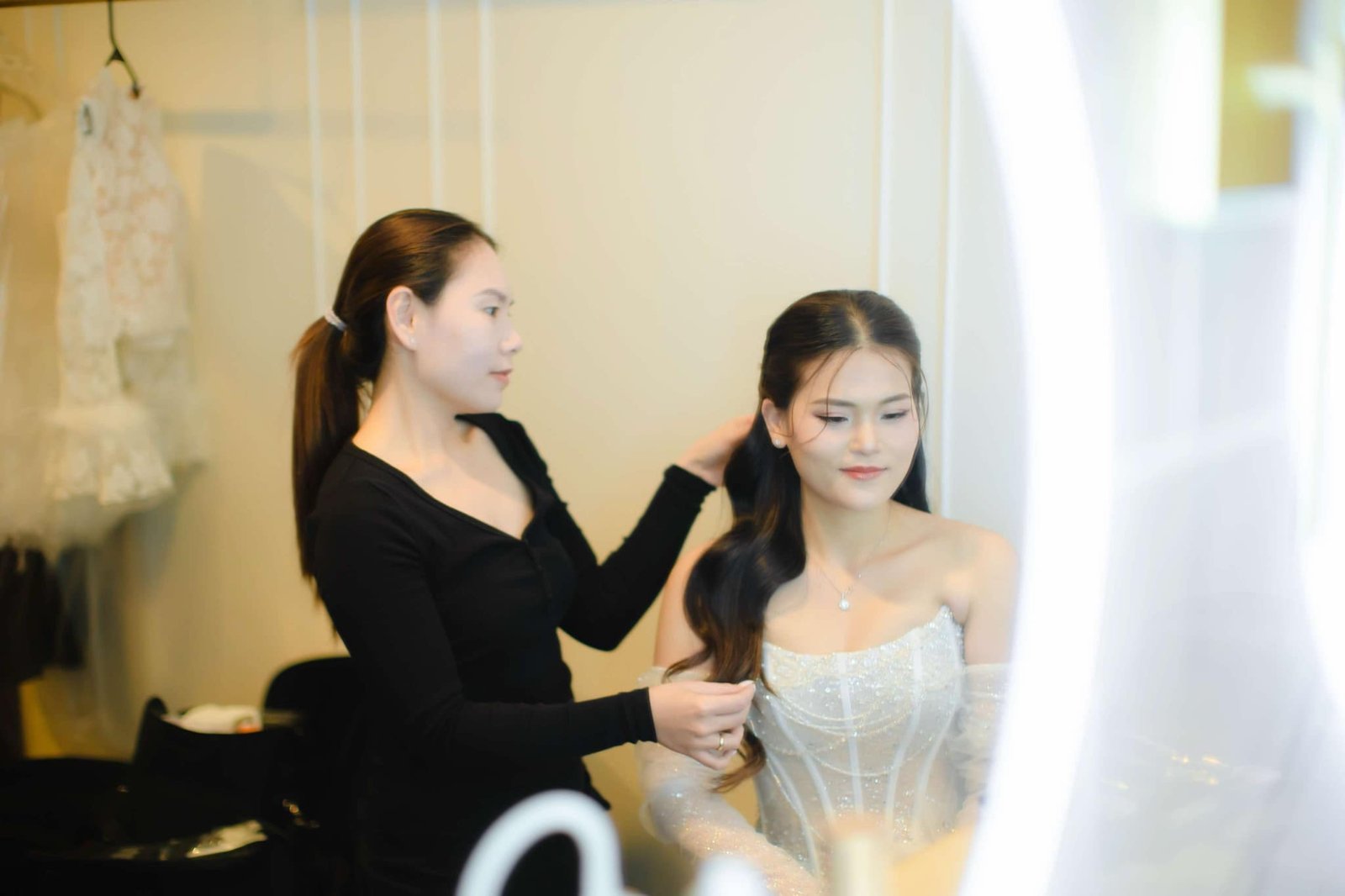Makeup application behind the scenes